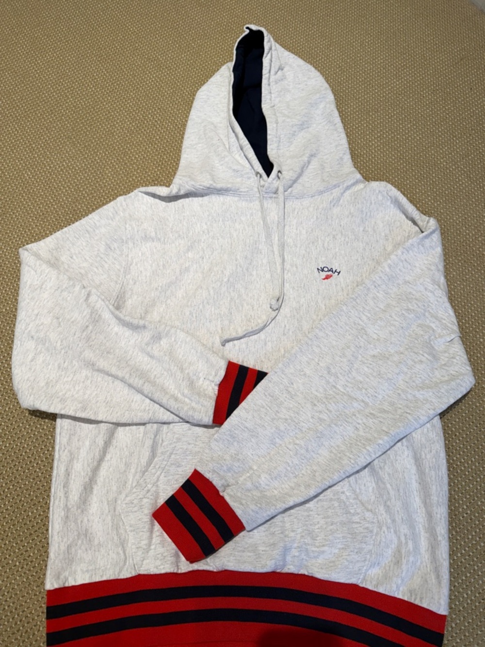 Noah NYC Heather Gray Hoodie with Red & Black Stripe Trim